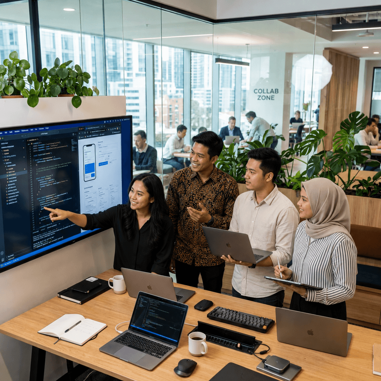 Tim developer GeeksFarm sedang berkolaborasi